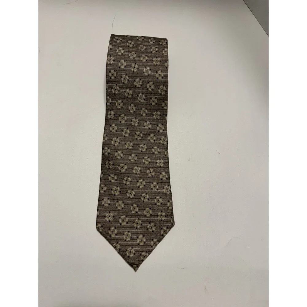 Kasper Mens Tie 100% Italian Silk Geometric Taupe Blue Brown Formal Necktie